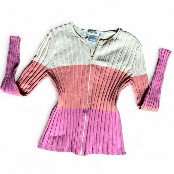 Vintage Talbots pink, yellow, orange, striped and ribbed, full-zip sweater - Picture 3 of 8